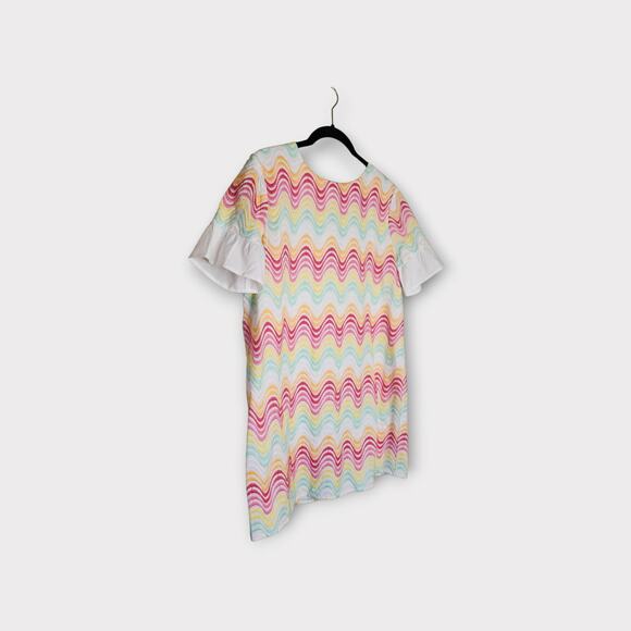 Tularosa Womens Lexi Shift Dress Pastel Rainbow Wave Print M Sorbet Colorful - Picture 3 of 9